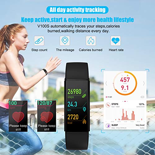 DSMART Fitness Activity Tracker Watch with Body Temperature Heart Rate Sleep Health Monitor IP68 Waterproo Pedometer Step Calorie Counter Watch for Women Men Teens (Black)