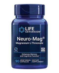 life extension neuro-mag magnesium l-threonate, 90 vegetarian capsules ultra-absorbable magnesium – memory, focus & overall cognitive performance boost – non-gmo, gluten-free