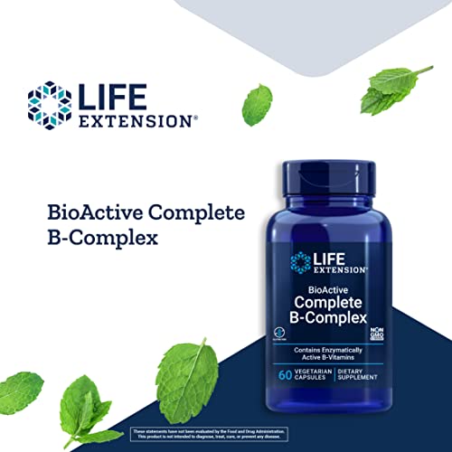Life Extension BioActive Complete B Complex – Complete Formula for Vitamin B Benefits – Boosts Energy Production & Promotes Metabolism - Gluten-Free, Non-GMO – 60 Vegetarian Capsules