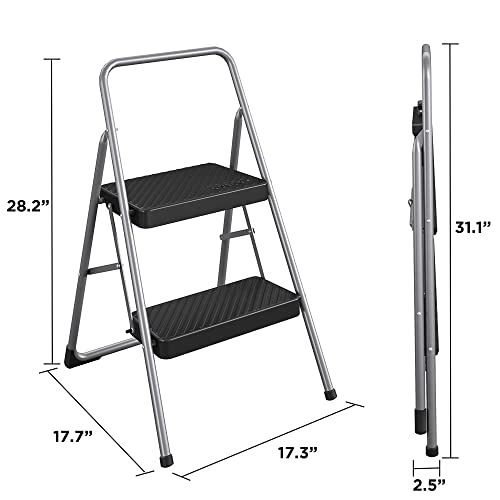 COSCO 11137PBL1E 2 Household Folding Step Stool, ANSI Type 3, 200 lb Weight Capacity, Platinum