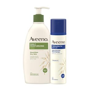 aveeno daily moisturizing body lotion, 18 fl. oz and aveeno therapeutic shave gel, 7 oz.