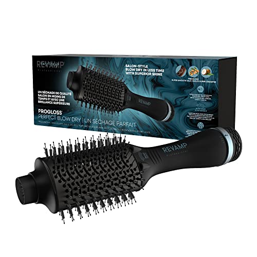 Revamp Progloss Perfect Blow Dry Volume & Shine Hot Air Styler – Hair Dryer Brush for Wet or Dry Styling – Ceramic Barrel Infused with Progloss Oils for Frizz-Free Shine – Auto-Off & 9’ Swivel Cord