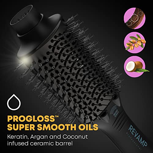 Revamp Progloss Perfect Blow Dry Volume & Shine Hot Air Styler – Hair Dryer Brush for Wet or Dry Styling – Ceramic Barrel Infused with Progloss Oils for Frizz-Free Shine – Auto-Off & 9’ Swivel Cord