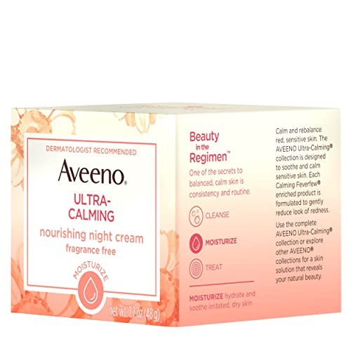 Aveeno Ultra-Calming Nourishing & Moisturizing Face & Neck Night Cream for Dry, Sensitive Skin with Calming Feverfew & Nourishing Oat, Non-Comedogenic, Oil-Free & Hypoallergenic, 1.7 oz (Pack of 3)