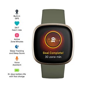 Fitbit Versa 3 Health & Fitness Smartwatch with GPS, 24/7 Heart Rate, Alexa Built-in, 6+ Days Battery, Olive/Soft Gold, One Size (S & L Bands Included)