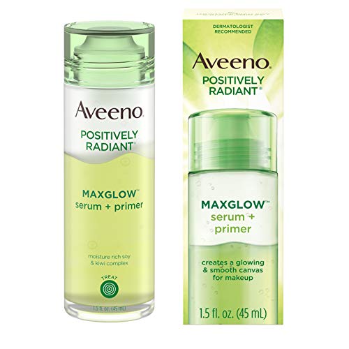 Aveeno Positively Radiant MaxGlow Hydrating Face Serum + Primer with Moisture Rich Soy & Kiwi Complex, Hypoallergenic, Non-Comedogenic, Paraben- & Phthalate-Free, 1.5 fl. oz