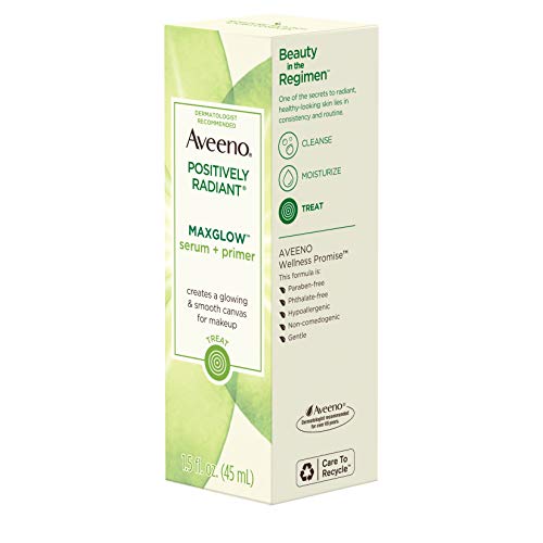 Aveeno Positively Radiant MaxGlow Hydrating Face Serum + Primer with Moisture Rich Soy & Kiwi Complex, Hypoallergenic, Non-Comedogenic, Paraben- & Phthalate-Free, 1.5 fl. oz