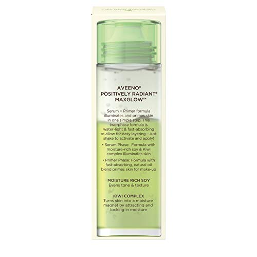 Aveeno Positively Radiant MaxGlow Hydrating Face Serum + Primer with Moisture Rich Soy & Kiwi Complex, Hypoallergenic, Non-Comedogenic, Paraben- & Phthalate-Free, 1.5 fl. oz