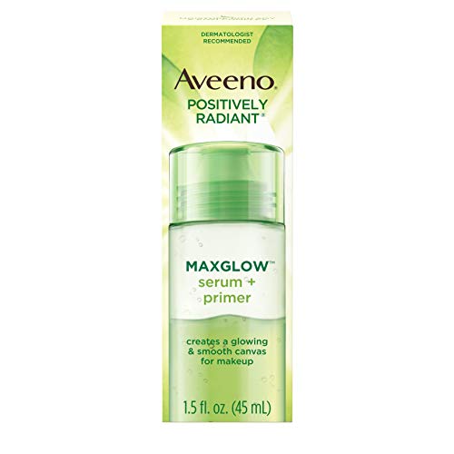 Aveeno Positively Radiant MaxGlow Hydrating Face Serum + Primer with Moisture Rich Soy & Kiwi Complex, Hypoallergenic, Non-Comedogenic, Paraben- & Phthalate-Free, 1.5 fl. oz