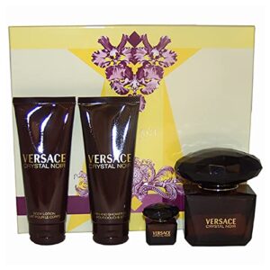 versace versace crystal noir 3oz edt spray, 3.4oz bath & shower gel, 3.4oz body lotion, 5ml edt splash mini women 4 pc gift set
