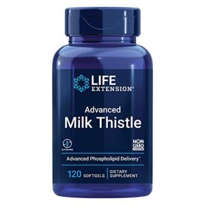 life extension advanced milk thistle – with silybin, phosphatidylcholine and other phospholipid – for liver, kidney health & detox – non-gmo, gluten-free -120 softgels