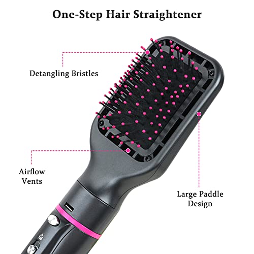 Hot Air Brush, 4 in 1 One Step Professional Hair Dryer Brush for Curling Drying Straightening Combing, [Ceramic Coating][Negative Ion] Volumizer Hair Dryer Brush