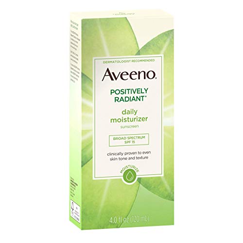 Aveeno Positively Radiant Daily Facial Moisturizer with Broad Spectrum SPF 15 Sunscreen & Total Soy Complex for Even Tone & Texture, Hypoallergenic, Oil-Free & Non-Comedogenic, 4 fl. oz