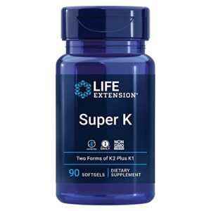 Life Extension Super K – Vitamin K1 and Two Forms of K2 for Bone, Heart, and Arterial Health - Gluten-Free, Once Daily, Non-GMO - 90 Count (Pack of 1)
