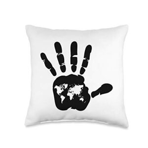 best places on earth world map handprint art for frequent travellers throw pillow, 16×16, multicolor