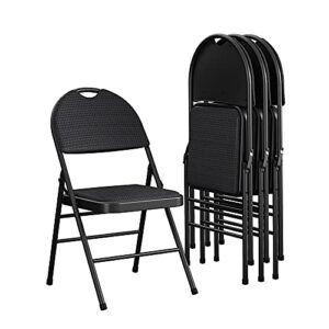 cosco essentials commercial xl comfort fabric padded metal folding chair with contoured seat back, 300 lb. weight rating, triple braced, 4-pack, black