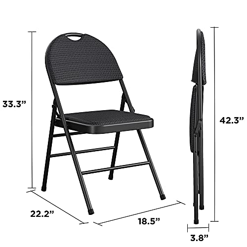 COSCO Essentials Commercial XL Comfort Fabric Padded Metal Folding Chair with Contoured Seat Back, 300 lb. Weight Rating, Triple Braced, 4-Pack, Black