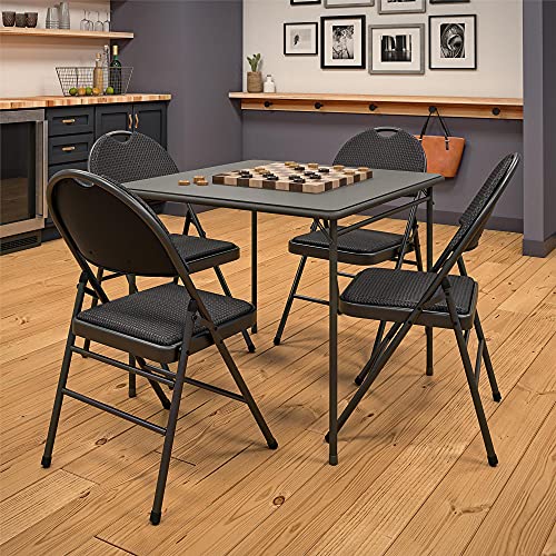 COSCO Essentials Commercial XL Comfort Fabric Padded Metal Folding Chair with Contoured Seat Back, 300 lb. Weight Rating, Triple Braced, 4-Pack, Black