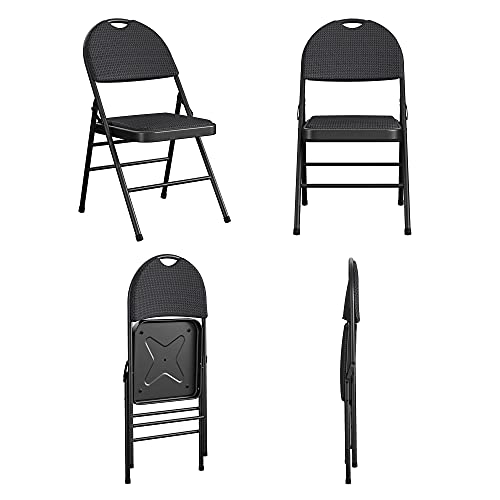 COSCO Essentials Commercial XL Comfort Fabric Padded Metal Folding Chair with Contoured Seat Back, 300 lb. Weight Rating, Triple Braced, 4-Pack, Black