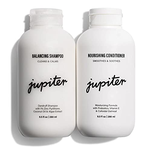 Jupiter Dandruff Shampoo & Conditioner For Dry, Oily, Itchy, Flaky Scalp - Color Safe - Sulfate, Paraben, Phthalate Free - Vegan - Premium Medicated Shampoo & Dry Scalp Conditioner - 9.5 fl oz each