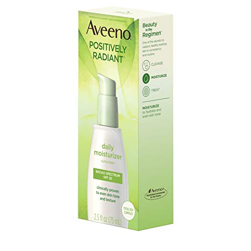 Aveeno Positively Radiant Daily Facial Moisturizer with Total Soy Complex and Broad Spectrum SPF 30 Sunscreen, Oil-Free and Non-Comedogenic, 2.5 fl. oz