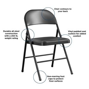 COSCO Vinyl Folding Chair, 4 Pack, Black