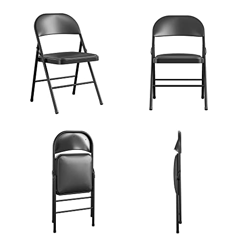 COSCO Vinyl Folding Chair, 4 Pack, Black