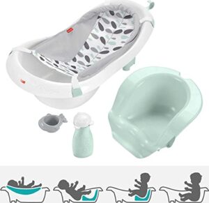 fisher-price baby to toddler bath 4-in-1 sling ‘n seat tub with removable infant support and 2 toys, climbing leaves [amazon exclusive]