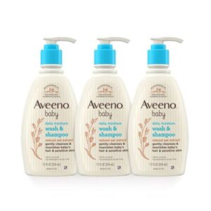 aveeno baby moisture body wash & shampoo, oat extract, 3 x 12 fl. oz