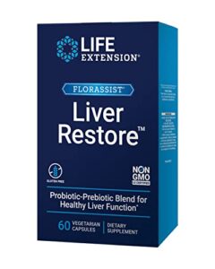 life extension florassist liver restore – daily probiotics & prebiotics supplement for liver enzyme health support and detox – for men & women – gluten-free, non-gmo, vegetarian – 60 capsules