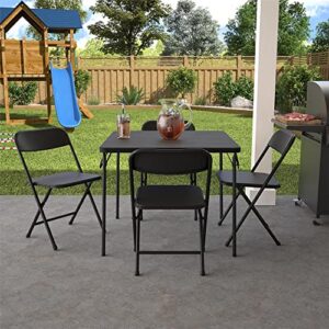 CoscoProducts COSCO Indoor/Outdoor Solid Resin Folding Table & Chair Dining Set, Perfect for Everyday Use, Hosting, Game Night, or Holiday Celebrations, 5-Piece, Black
