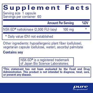 Pure Encapsulations NSK-SD | Nattokinase 100 mg | Enzymes to Promote Healthy Blood Flow, Circulation, and Blood Vessel Function | 60 Capsules