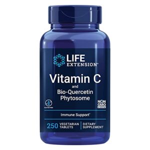 life extension vitamin c & bio-quercetin phytosome – for immune support & anti-aging – promotes collagen formation and iron uptake – gluten-free, non-gmo – 250 vegetarian tablets