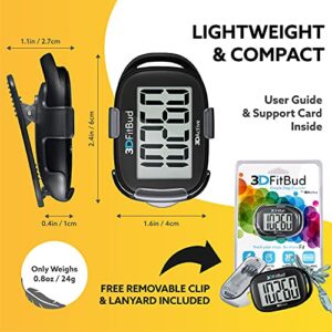 3DFitBud Simple Step Counter Walking 3D Pedometer with Clip and Lanyard, A420S (Black)
