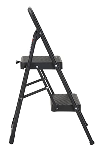 COSCO Two-Step Household Folding Step Stool, All Black, 7ft 11in Reach Height