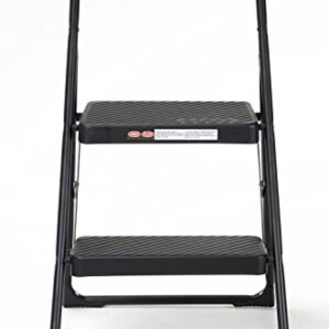 COSCO Two-Step Household Folding Step Stool, All Black, 7ft 11in Reach Height