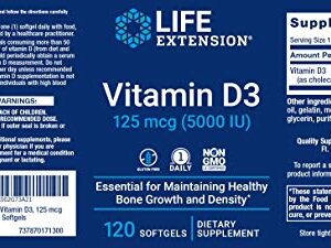 Life Extension Vitamin D3 5000 IU, 120 Softgels, 125mcg