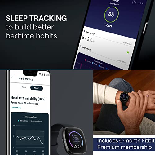 Fitbit Sense Advanced Smartwatch (Carbon/Graphite) with Small & Large Bands, Bundle with 3.3foot Charge Cable, Wall Adapter, Screen Protectors & PremGear Cloth Compatible