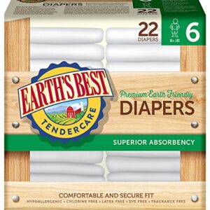 Earth's Best TenderCare Chlorine-Free Disposable Baby Diapers, (35+ lbs), Size 6 (22 Count)