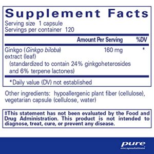 Pure Encapsulations Ginkgo 50 160 mg | Ginkgo Biloba Supplement to Support Oxygen, Blood Circulation, and Mild Memory Problems Associated with Aging* | 120 Capsules