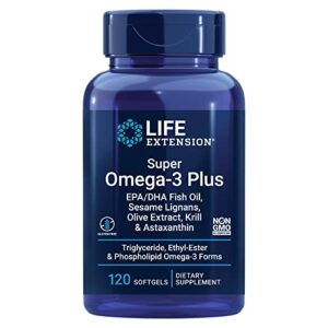 life extension super omega-3 plus epa/dha fish oil, sesame lignans, olive extract, krill & astaxanthin – gluten-free, non-gmo – 120 softgels