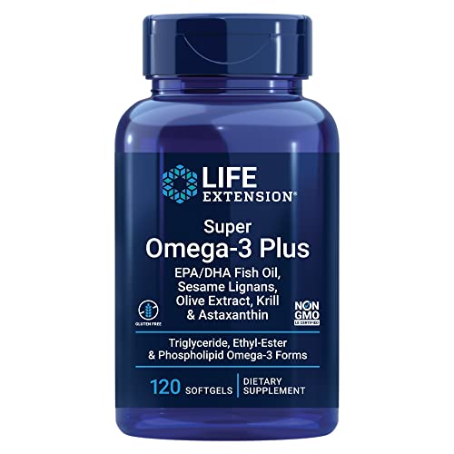 Life Extension Super Omega-3 Plus EPA/DHA Fish Oil, Sesame Lignans, Olive Extract, Krill & Astaxanthin - Gluten-Free, Non-GMO - 120 Softgels