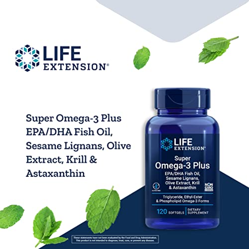 Life Extension Super Omega-3 Plus EPA/DHA Fish Oil, Sesame Lignans, Olive Extract, Krill & Astaxanthin - Gluten-Free, Non-GMO - 120 Softgels