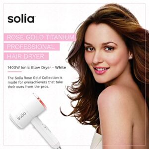 Solia Hair Dryer with Concentrator & Concentrator Comb, 1400W Ionic Blow Dryer, Constant Temperature Prevents Damage, Lightweight Portable Hairdryer ( White Rose)