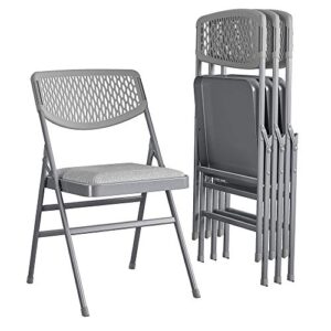 cosco products cosco ultra comfort commercial fabric and resin mesh, gray, 4-pack folding chair, 4 pack