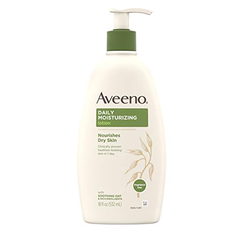 Aveeno Daily Moisturizing Body Lotion with Soothing Oat and Rich Emollients, Fragrance-Free, 18 Fl Oz