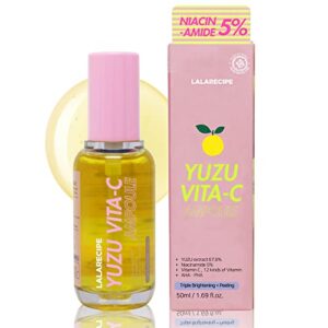 lalarecipe yuzu vitamin c ampoule facial moisturizer | hydrating face brightening serum w/niacinamide | dark spot corrector face serum for glowing skin | day and night moisturizer for face 1.69 fl oz