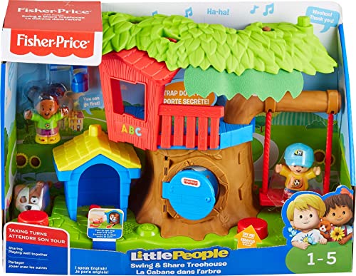 Fisher-Price Little People Toddler Musical Toy Swing & Share Treehouse Playset with 3 Figures for Pretend Play Ages 1+ Years [Amazon Exclusive]