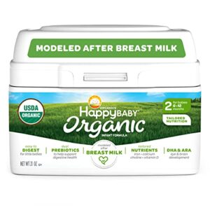 happy baby organics infant formula, milk based powder with iron stage 2, packaging may vary, multi, 21 oz