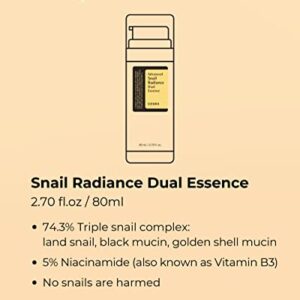 COSRX Niacinamide 5% + Snail Mucin 74% Dual Essence, Dark Spot & Anti aging Face Serum, Hydrating, Brightening, 2.70 fl.oz / 80ml